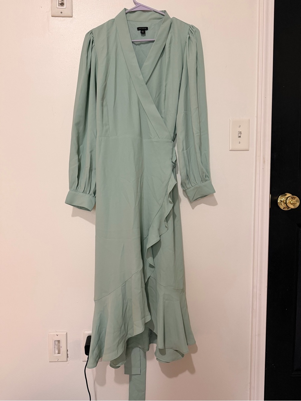 Ann Taylor Mint Wrap Midi Dress with Ruffle Hem